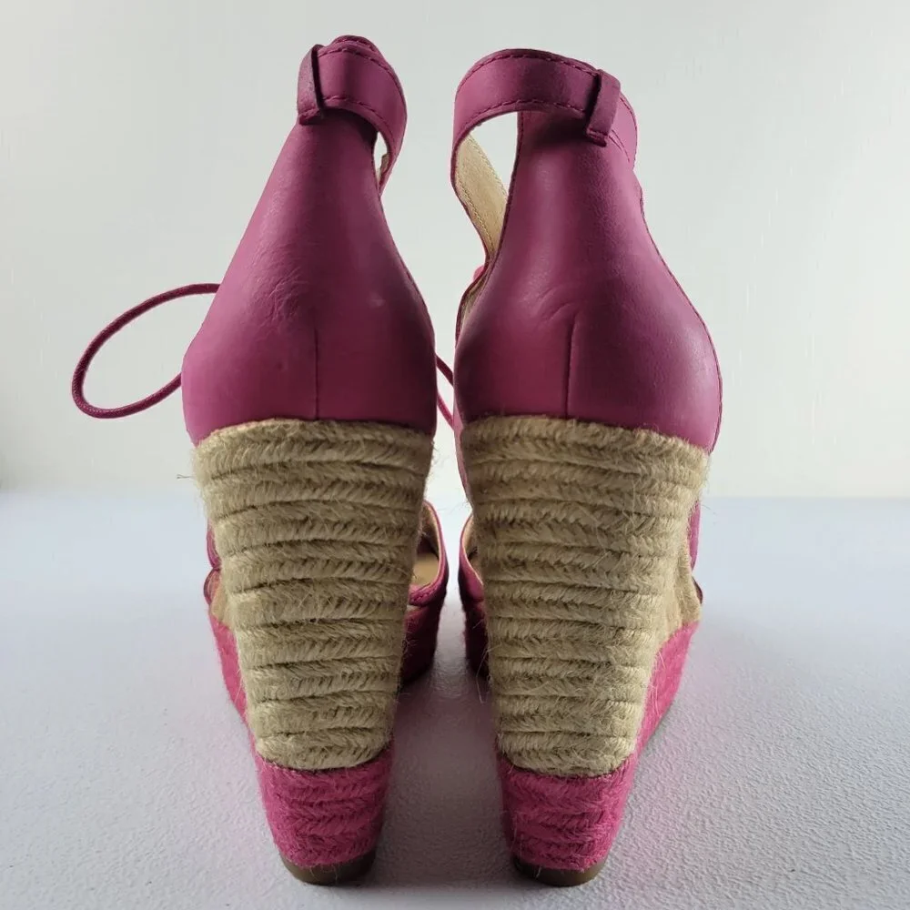 Lucky Brand Strappy Open Toe Wedges Espadilles Sandals Ankle Tie 9 Women Pink